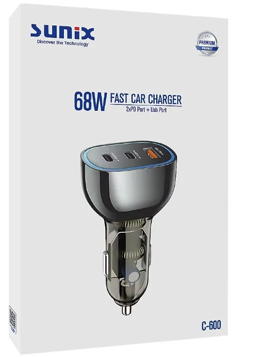SUNİX C-600 ARAÇ ŞARJER 68W 2X TYPE-C + USB PORT 2
