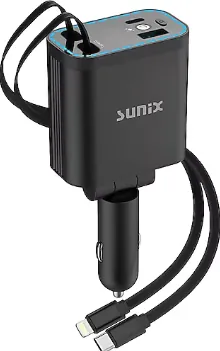 SUNİX C-40 4İN1 USB-A & TYPE-C OUTPUT + LİGHTNİNG & TYPE-C CABLE CAR CHARGER 2
