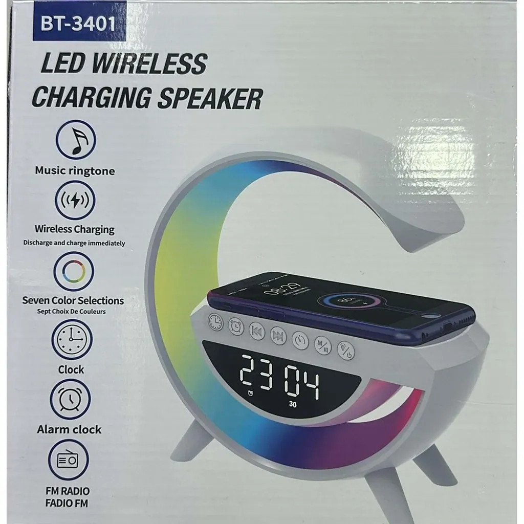 LED RGB IŞIKLI KABLOSUZ ŞARJ MAKİNESİ SAATLİ BT-3401 AG-060 2