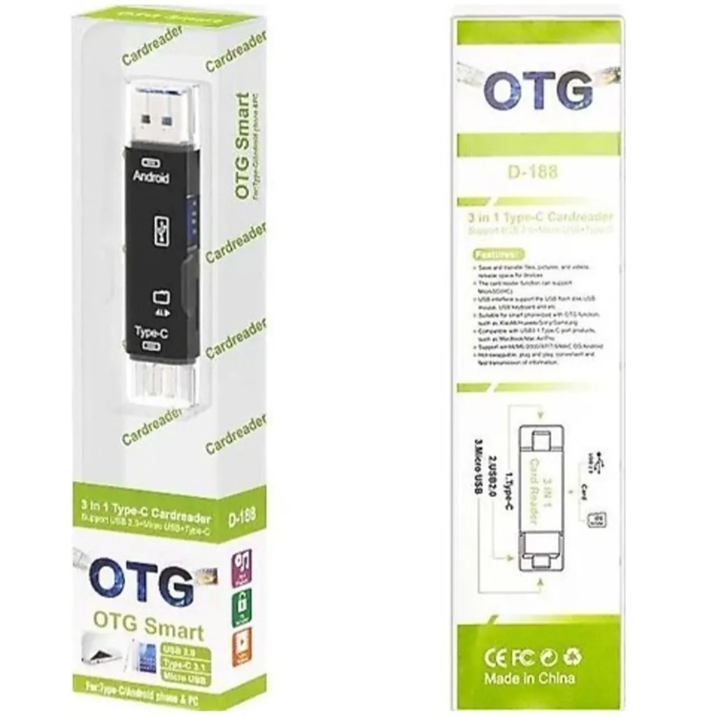 OTG SMART D-188 3 İN 1 KART OKUYUCU USB 2.0 + TYPE-C + MİCRO USB 2