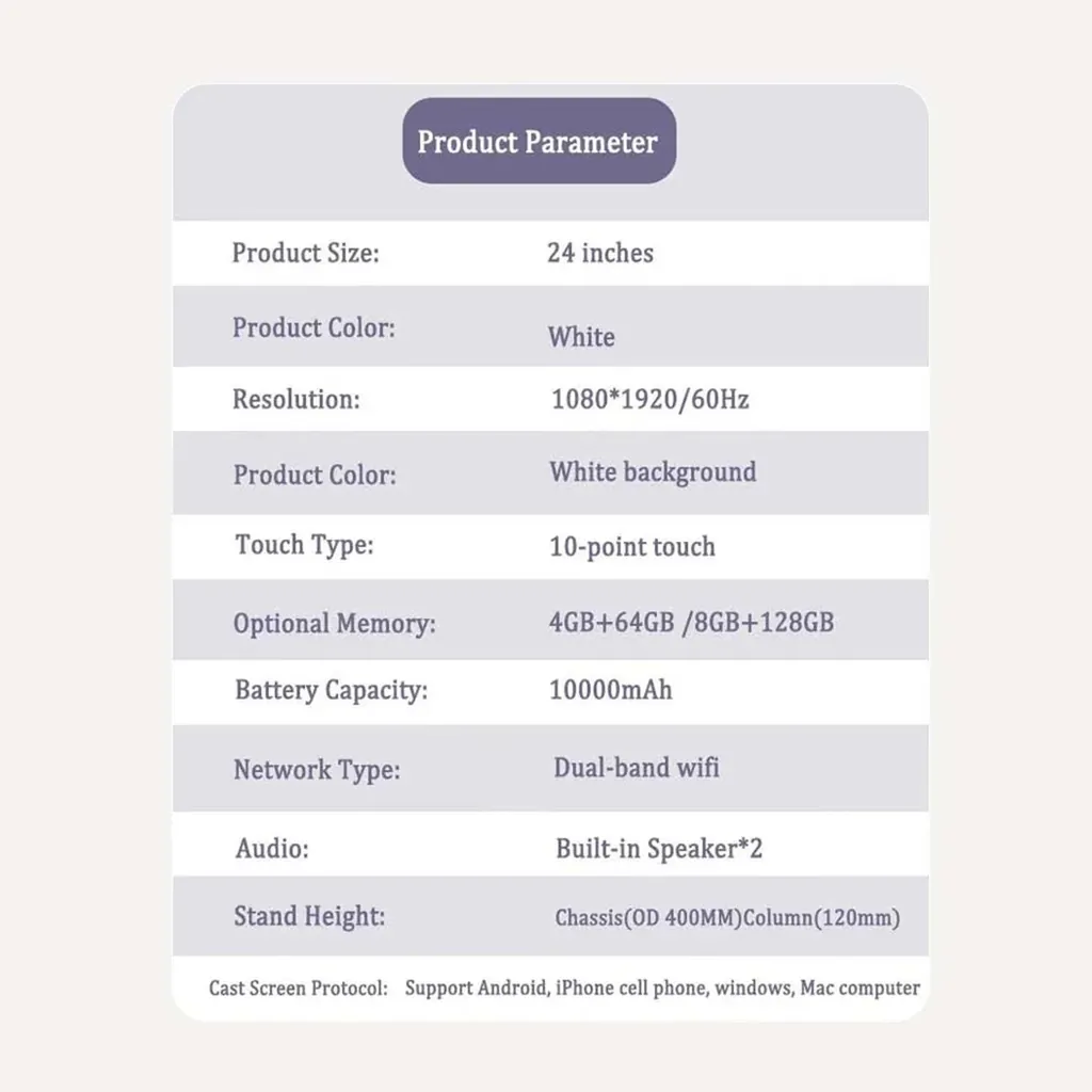 CRONY TX24-1 24 İnç Akıllı İnteraktif Mobil Ekran – 1080×1920 IPS Döner Ekran, 10000 mAh Batarya 2