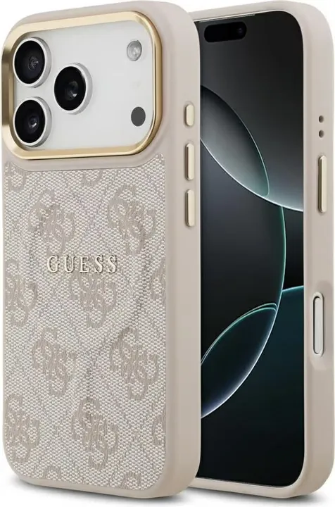GUESS MAGSAFE 4G PU DERİ KILIF (ÜÇGEN LOGOLU) İPHONE 17 PRO - PEMBE GUHMP17LP4DPLP