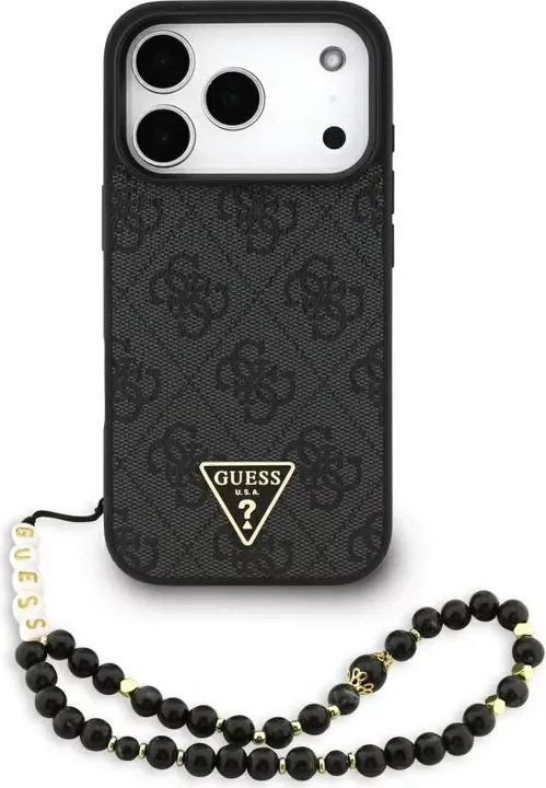 GUESS MAGSAFE 4G PU DERİ KILIF (ÜÇGEN LOGOLU) İPHONE 17 PRO - SİYAH GUHMP17LP4DPLK