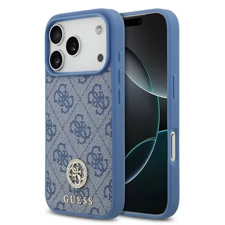 GUESS MAGSAFE 4G PU DERİ KILIF (KLASİK & TAŞLI LOGOLU) İPHONE 17 PRO - MAVİ GUOHMP17LP4GRMDEB