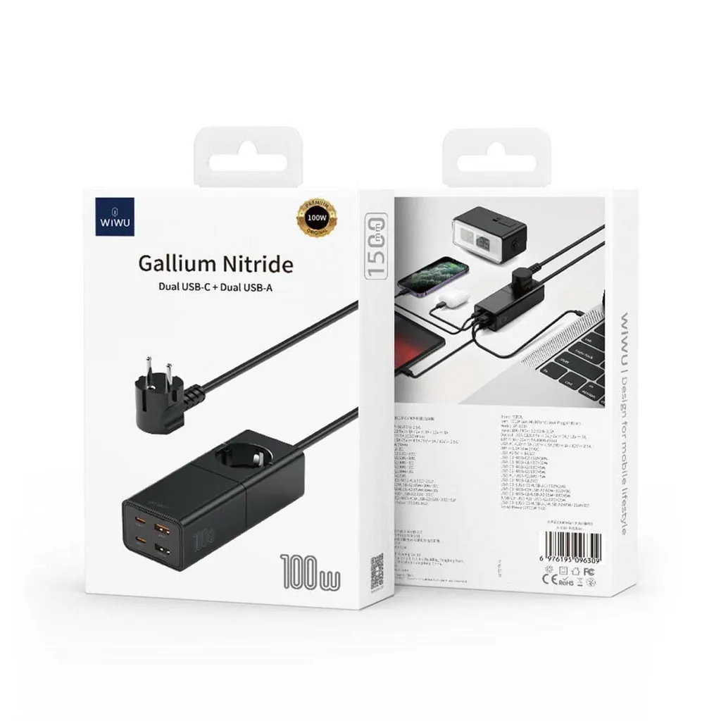S004 WİWU GAN TECH 2 TYPE-C VE 2 USB-A PRİZ 100W 150CM 2