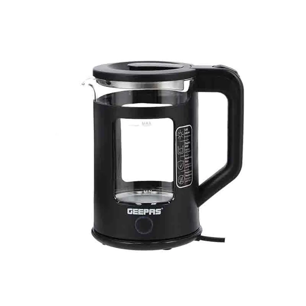 GEEPAS GK38049 1.7L ÇİFT KATMANLI CAM KETTLE - MAVİ LED IŞIKLI VE OTOMATİK KAPANMALI SU ISITICI - 360 DERECE KABLOSUZ TABAN