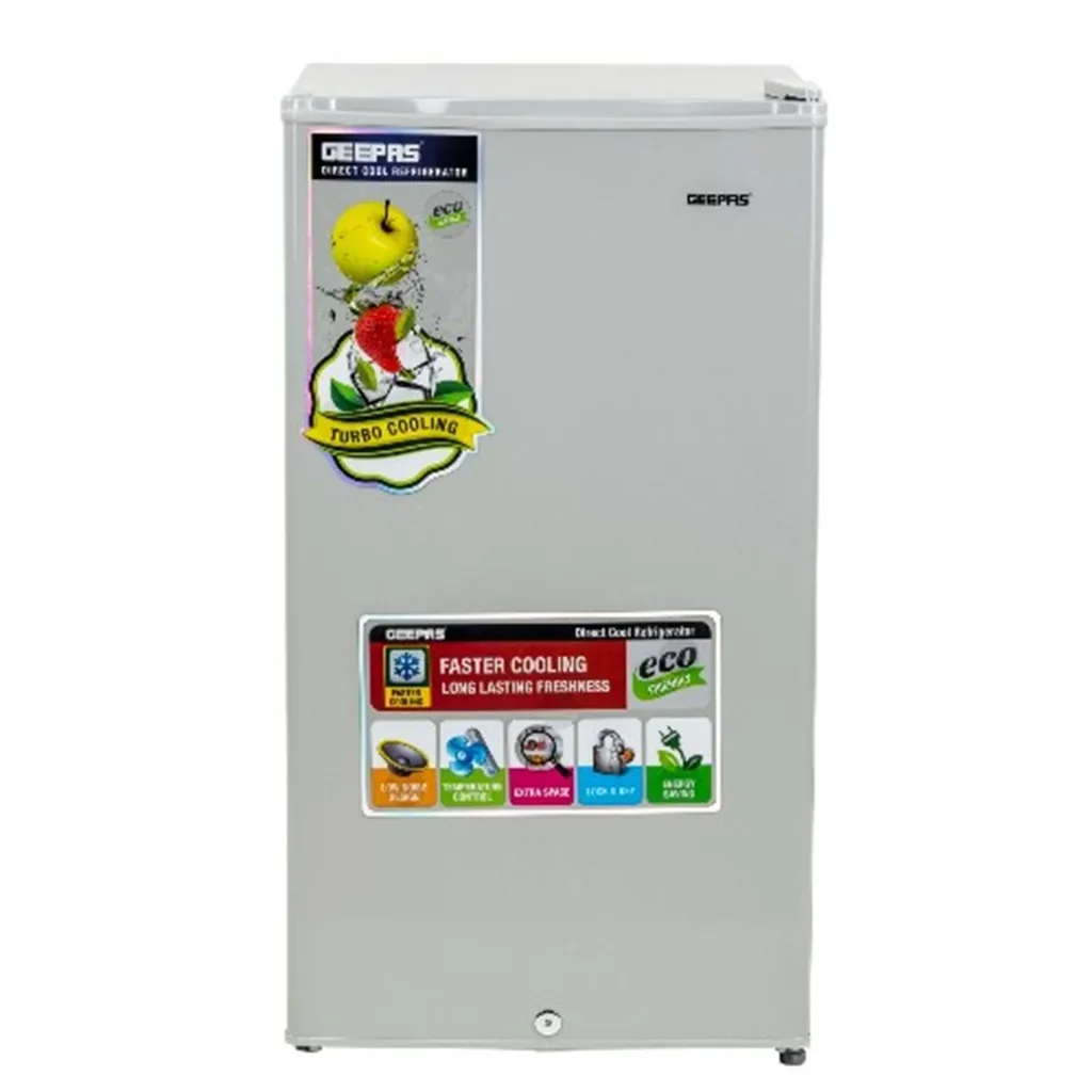 GEEPAS GRF115SPEH 110L GÜMÜŞ MİNİ BUZDOLABI - GÜÇLÜ KOMPRESÖR, EMNİYET KİLİDİ, AYARLANABİLİR TERMOSTAT