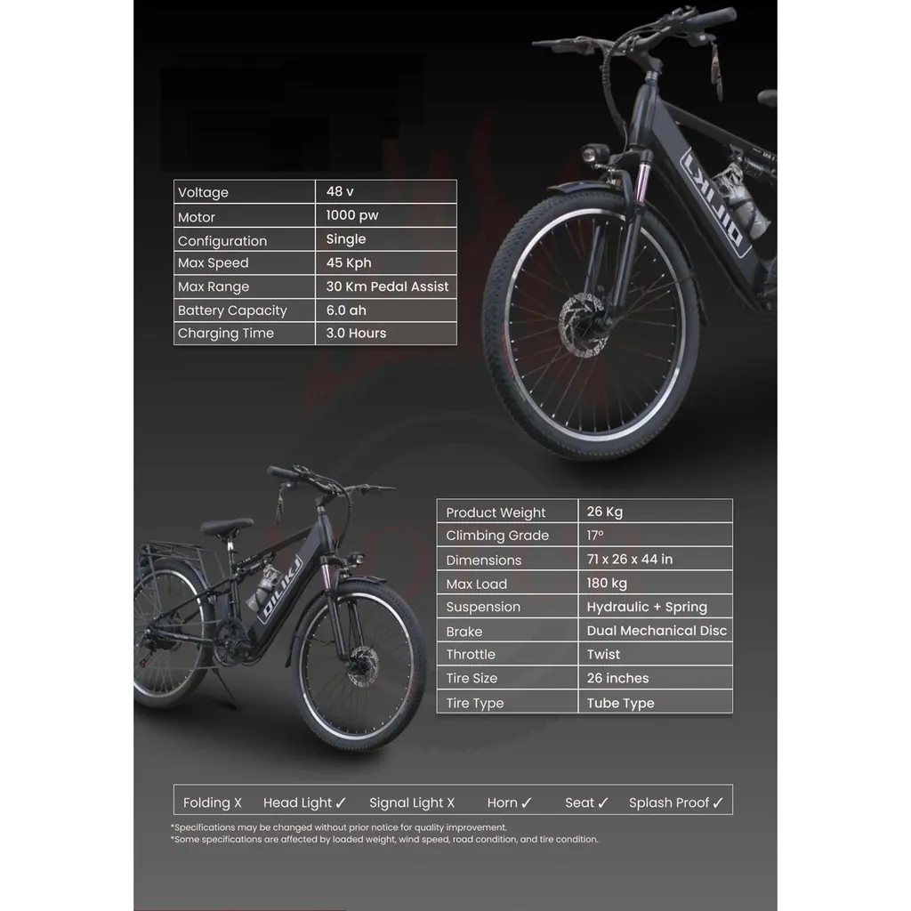 QILIKJ ELEKTRİKLİ BİSİKLET - SİYAH - YÜKSEK MENZİLLİ ŞEHİR VE ARAZİ TİPİ E-BIKE 3