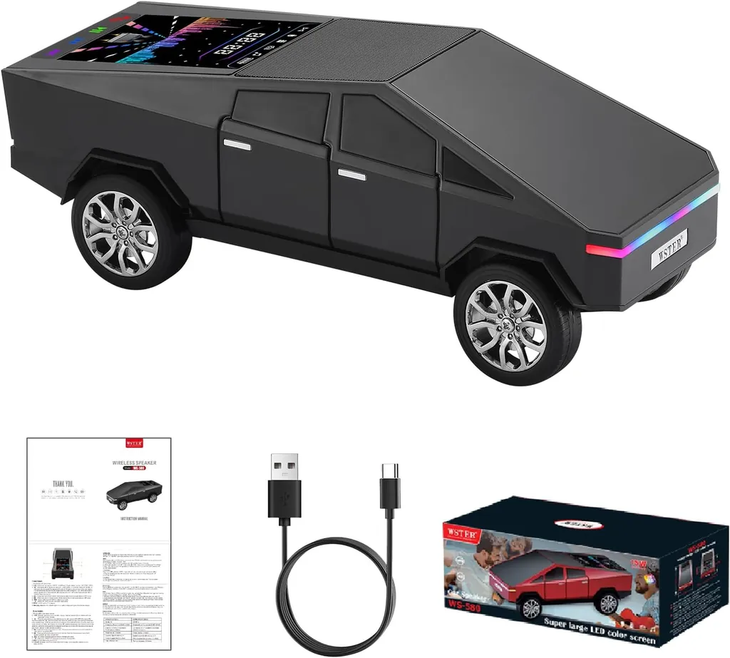 WSTER WS-580 SİYAH CYBERCAR TASARIMLI RGB IŞIKLI BLUETOOTH HOPARLÖR - LED EKRANLI FM RADYO VE GÜÇLÜ BASS DESTEKLİ WIRELESS SPEAKER 4