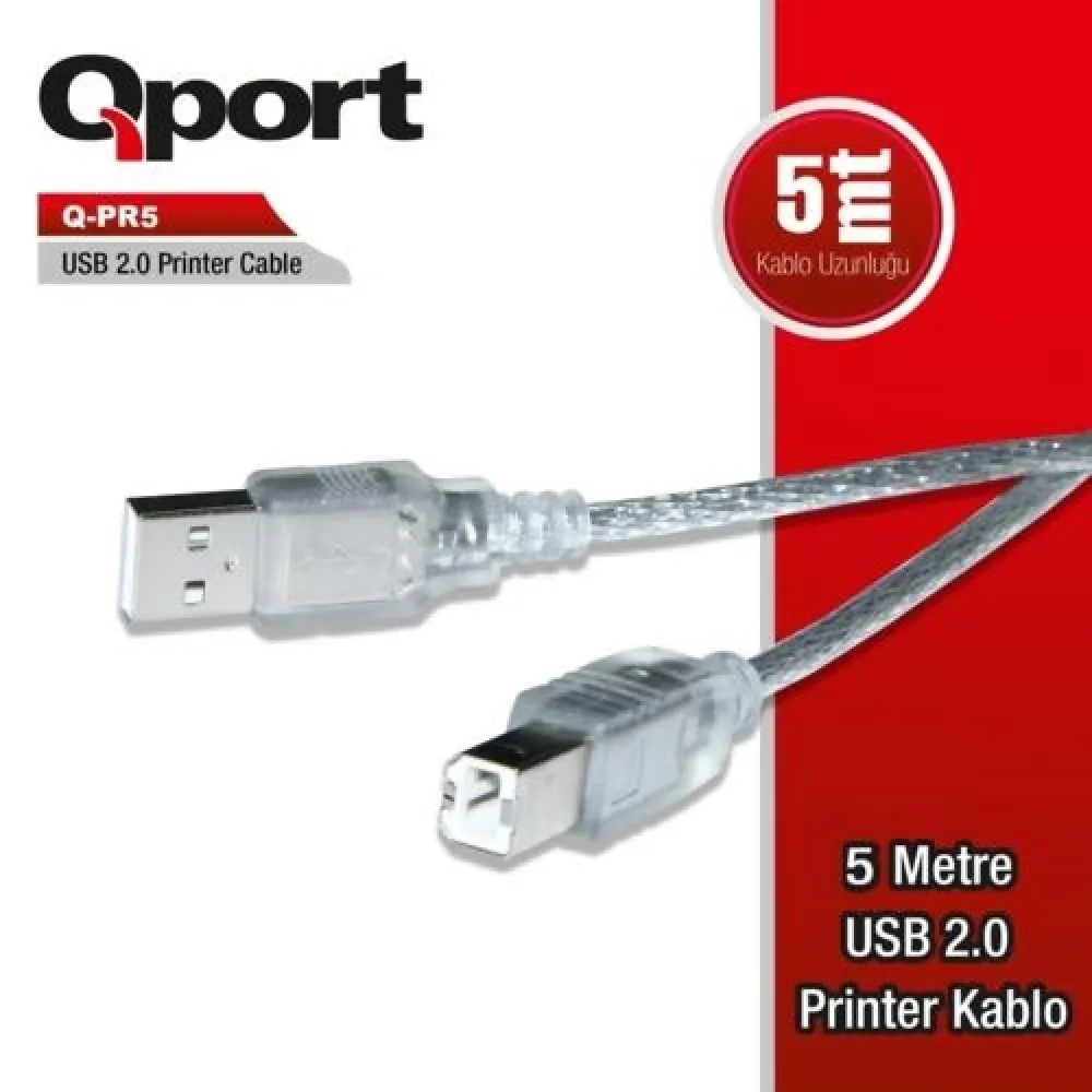 Kablo Qport Q-Pr5 Usb 2.0 5Mt Yazıcı Kablosu