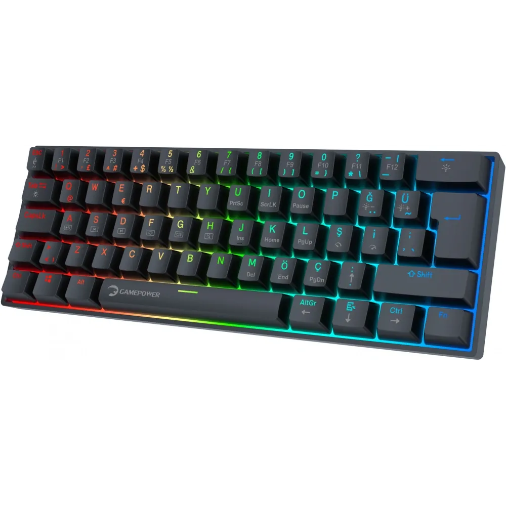 Klavye Gamepower Lyra Rgb 60m Mekanik Blue Switch Siyah 2