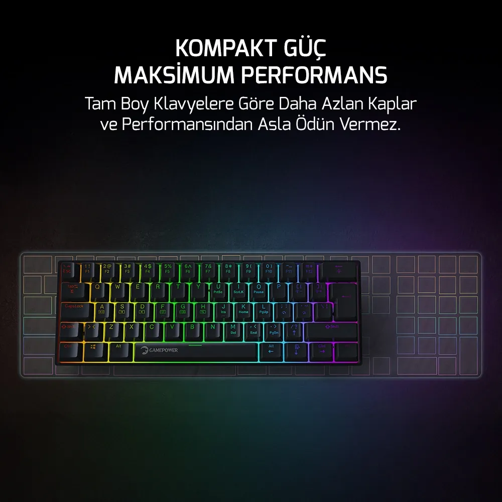 Klavye Gamepower Lyra Rgb 60m Mekanik Blue Switch Siyah 3