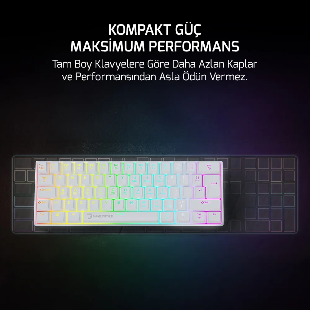 Klavye Gamepower Lyra Rgb 60m Mekanik Blue Switch Beyaz 3