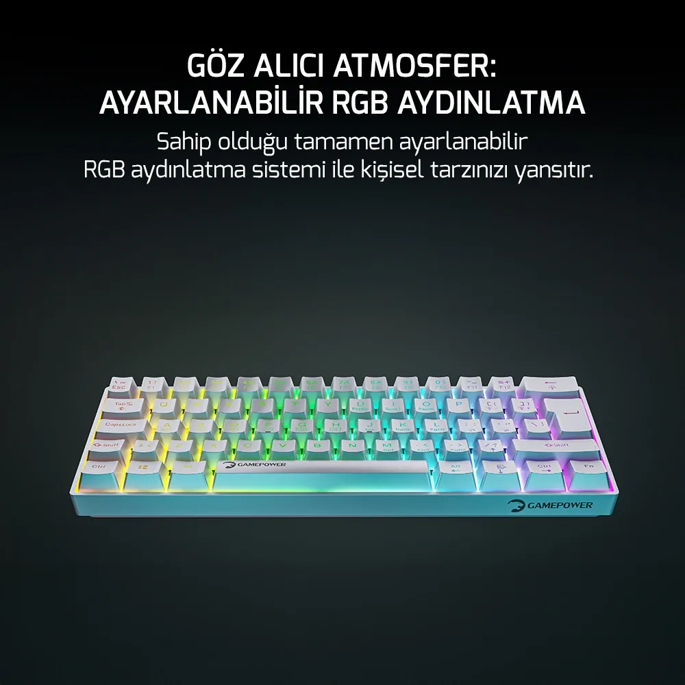 Klavye Gamepower Lyra Rgb 60m Mekanik Blue Switch Beyaz 4