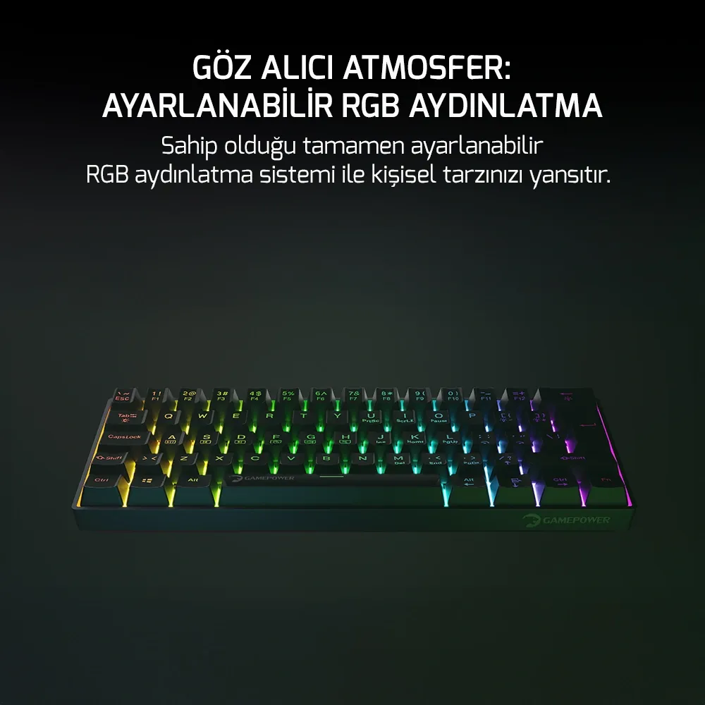 Klavye Gamepower Lyra Rgb 60m Mekanik Red Switch Siyah