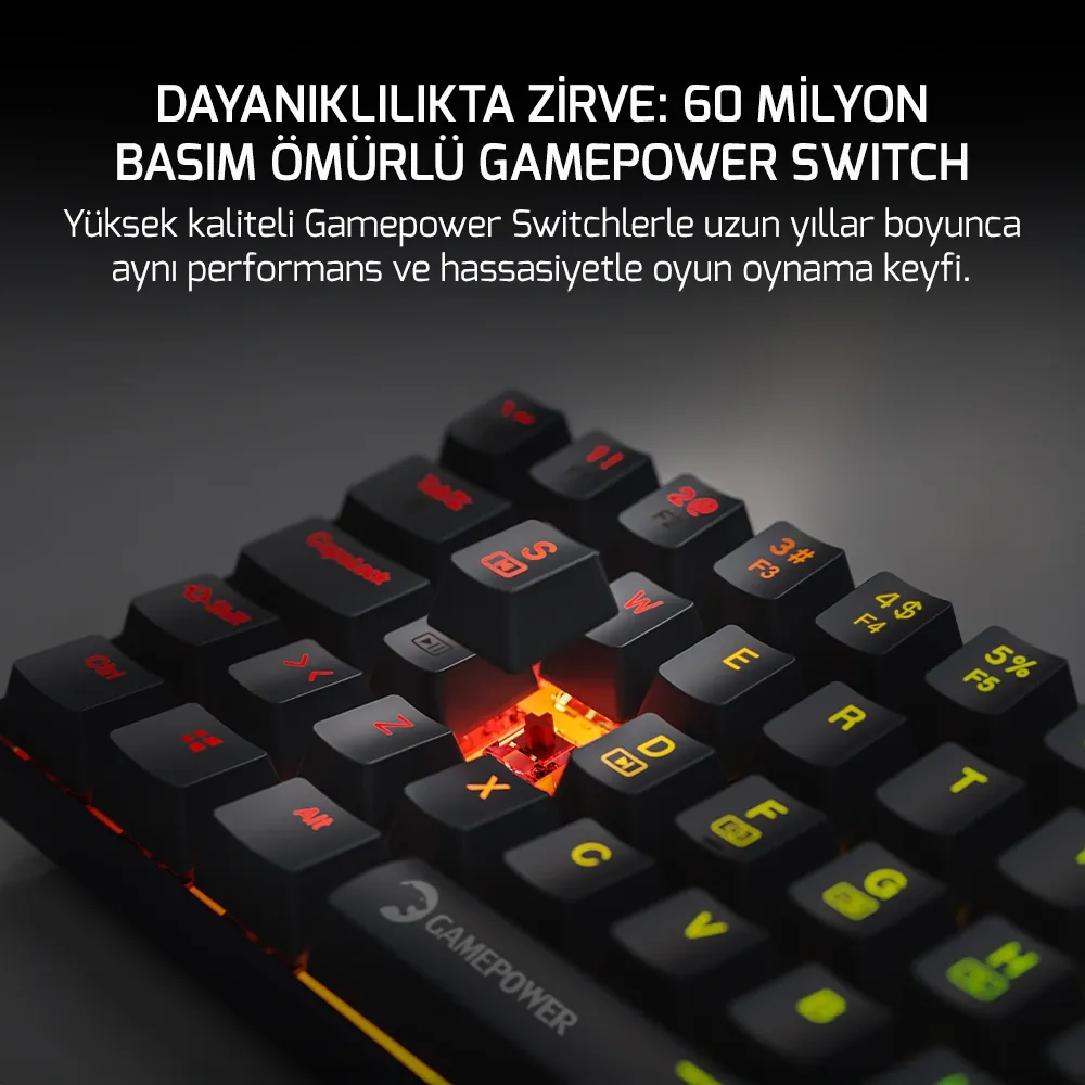 Klavye Gamepower Lyra Rgb 60m Mekanik Red Switch Siyah 2