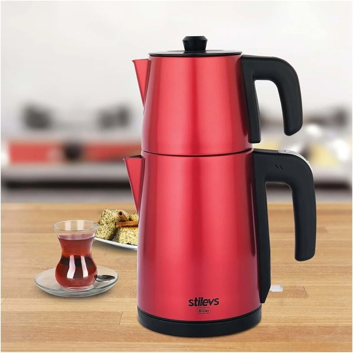 STİLEVS BİÇAY ÇELİK ÇAY MAKİNESİ İNOX & VİŞNE 2