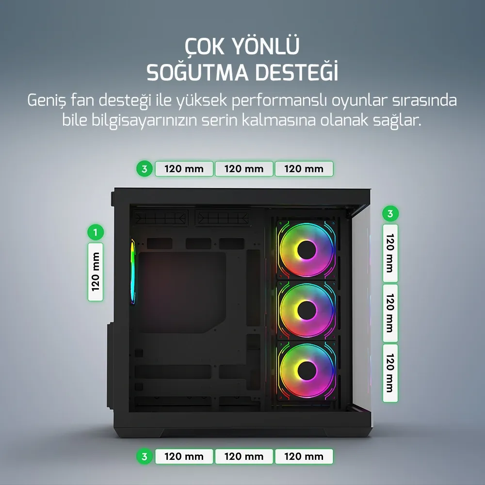 Kasa GamePower Warcry Prism 4xARGB Fan 650W 80+ Bronze Atx Siyah 3