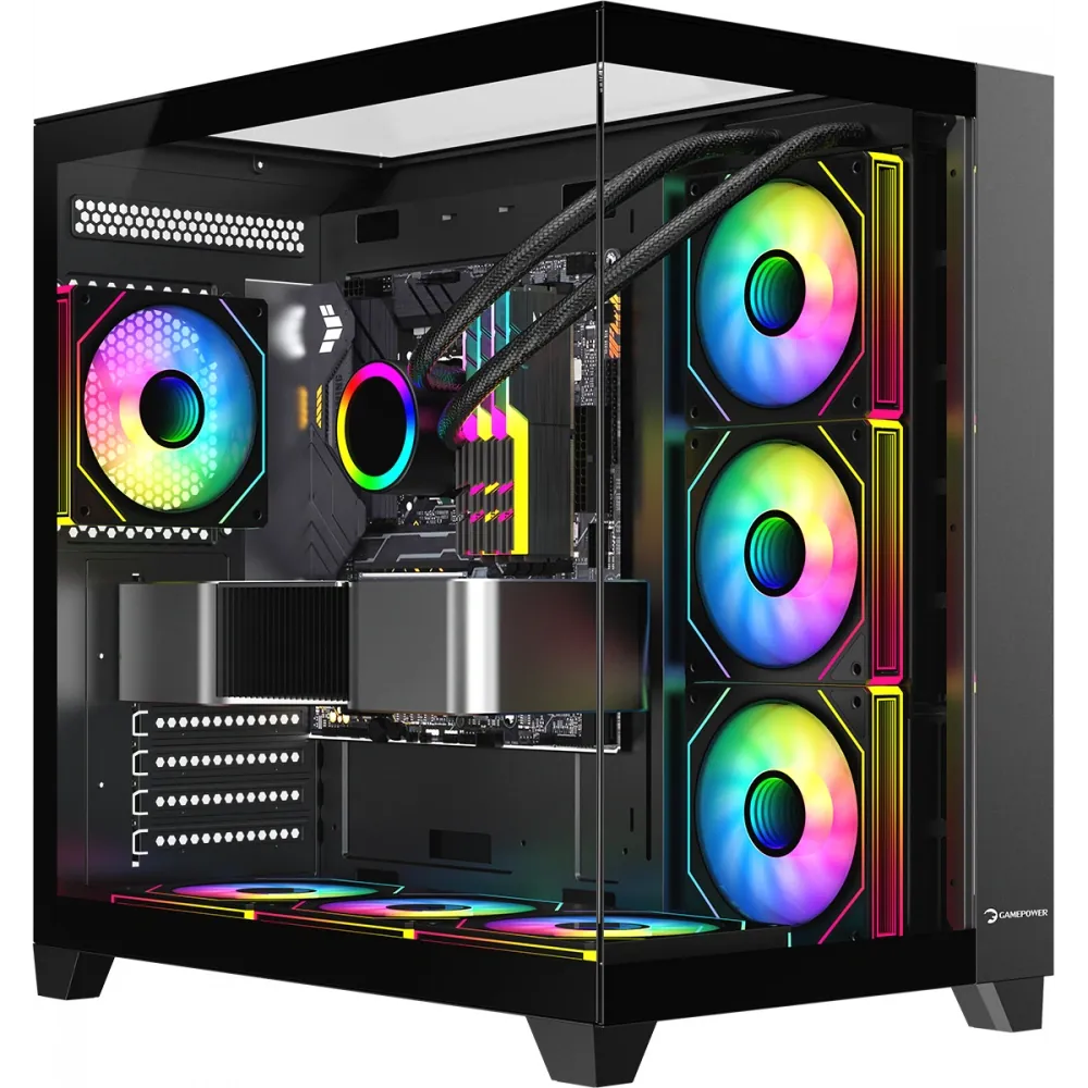 Kasa GamePower Warcry TopGlass 650W+ Psu 4xARGB Temperli Cam ATX Siyah