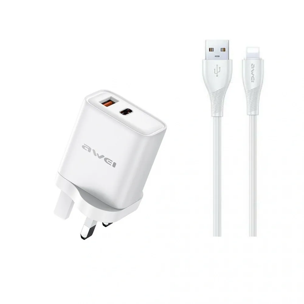 Adaptor Awei PD81L-UK USB USB-A & USB-C Lightning Beyaz