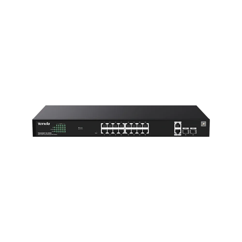 Switch Tenda Teg2220P-16-250W 16Ge Poe Port 250W 2xUplink 2Xsfp