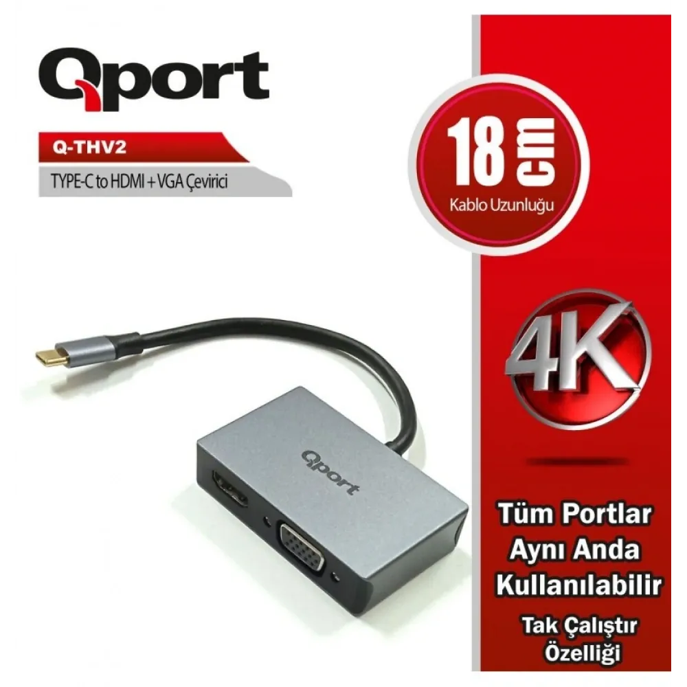 Qport Q-Thv2 Type-C To Hdmı/Vga Cevirici Adaptör