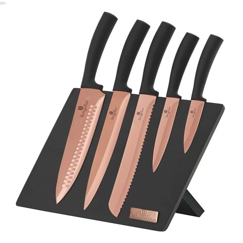 BERLİNGERHAUS BH-2609 STANDLI BIÇAK SET 6 PARÇA MIKNATISLI GOLD ROSE