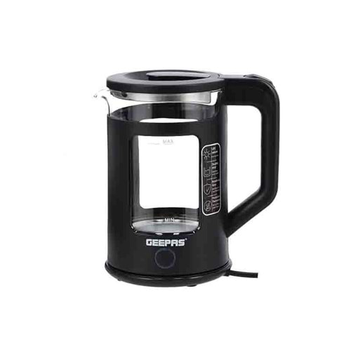 GEEPAS GK38049 1.7L ÇİFT KATMANLI CAM KETTLE - MAVİ LED IŞIKLI VE OTOMATİK KAPANMALI SU ISITICI - 360 DERECE KABLOSUZ TABAN