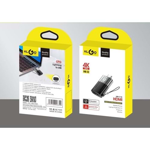 KLGO HB-12 4K USB-C TO HDMI ADAPTÖR