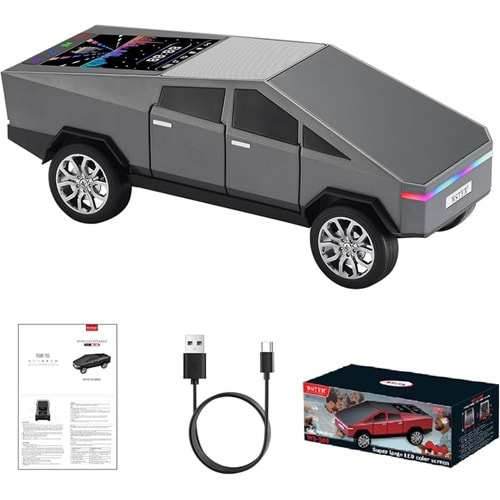 WSTER WS-580 GRİ CYBERCAR TASARIMLI RGB IŞIKLI BLUETOOTH HOPARLÖR - LED EKRANLI FM RADYO VE GÜÇLÜ BASS DESTEKLİ WIRELESS SPEAKER