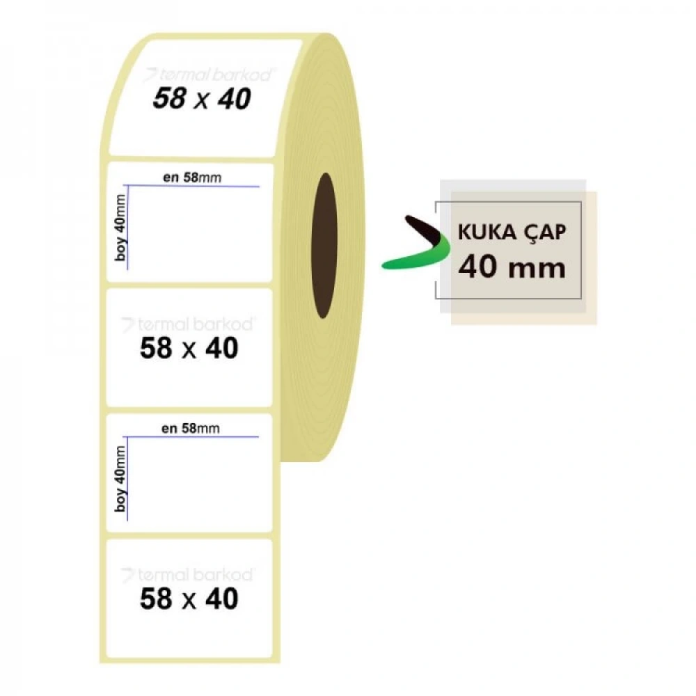 RULO KAĞIT TERMAL ETİKET 58mm X 40mm 1250 ADET