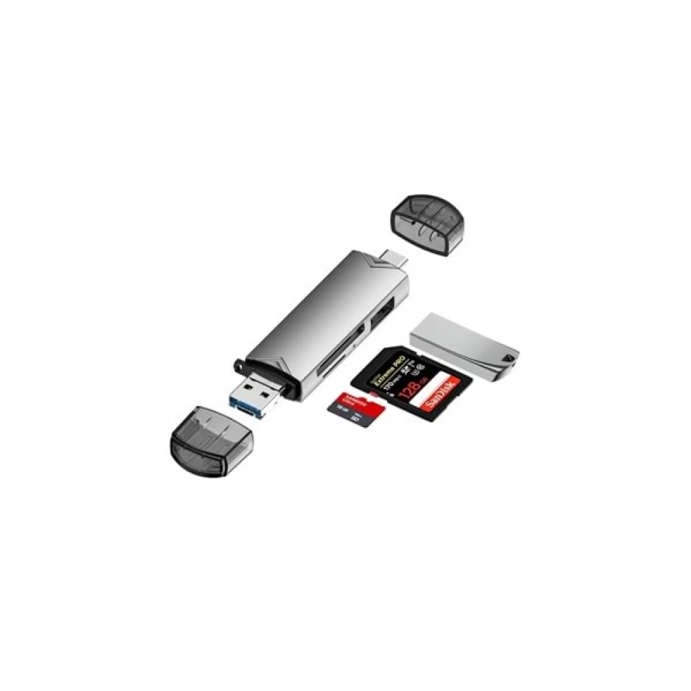KART OKUYUCU TYPE-C+ USB 2.0 Hub - 1xSD, 1xMicroSD, 1xUSB Hub D-398