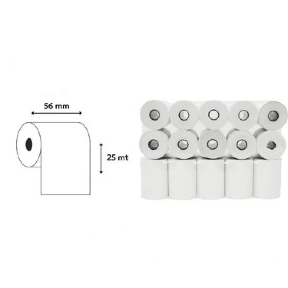 RULO KAĞIT TERMAL Yazar Kasa / Pos cihazı rulosu 56mm x 25m 10lu
