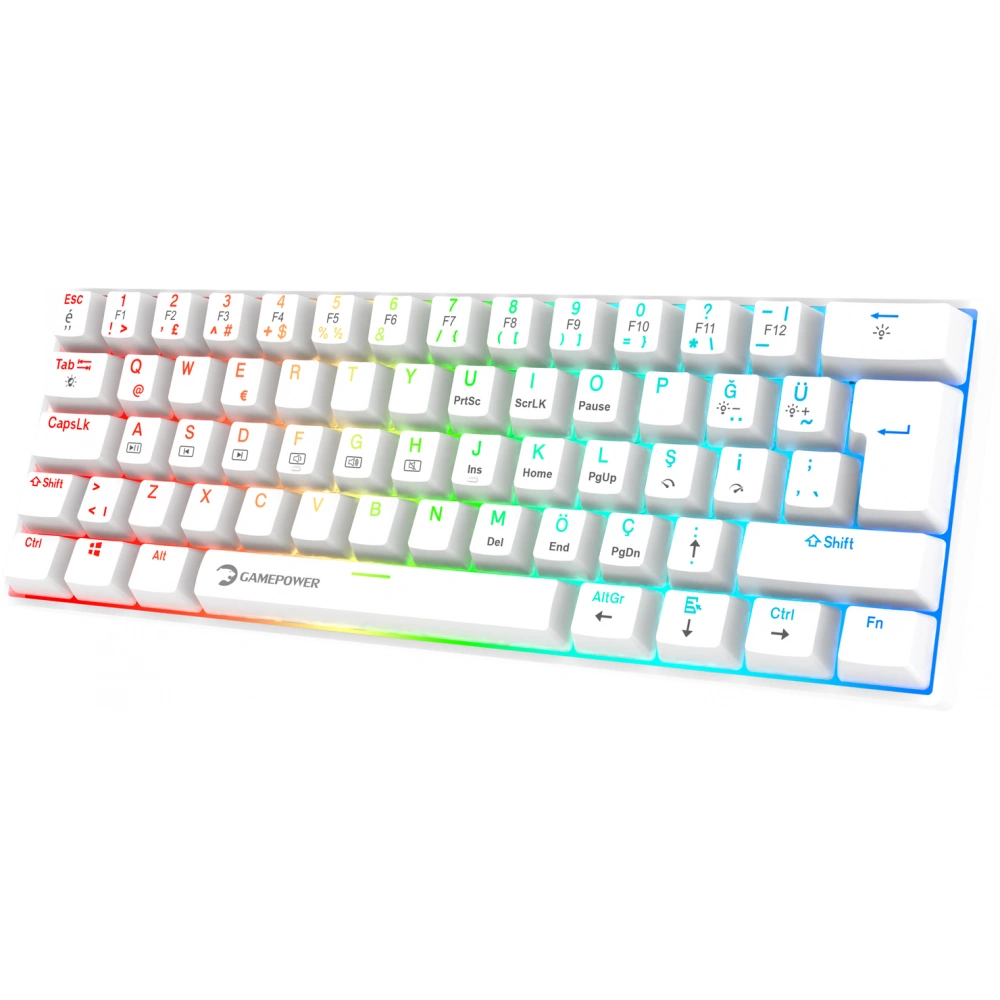 Klavye Gamepower Lyra Rgb 60m Mekanik Blue Switch Beyaz