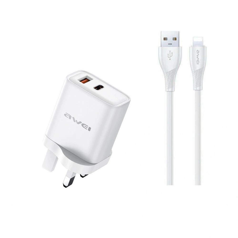 Adaptor Awei PD81L-UK USB USB-A & USB-C Lightning Beyaz