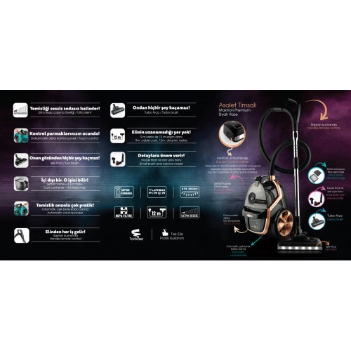 MAXTRON PREMIUM ELEKTRİKLİ SÜPÜRGE SİYAH-SEDEFLİ MAVİ 16